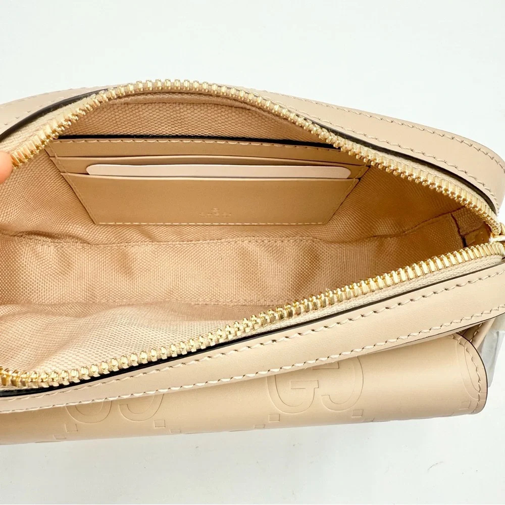 Gucci Beige Embossed Leather Crossbody Bag with Gold Tone Detail